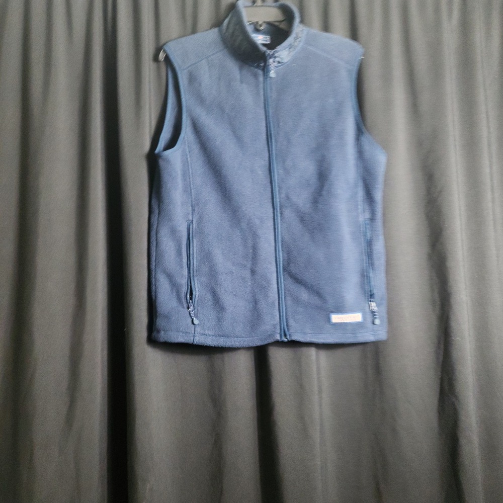 Vineyard Vines Mens Small Navy Blue Full Zip Fleece Vest Mock Neck Logo Martha's